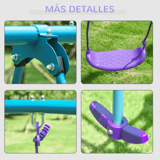 Outsunny Conjunto de Baloiços de Jardim de Metal com Altura Ajustável Baloiços para Crianças acima de 3 Anos com Baloiço Duplo Baloiço para Pátio Exterior 280x140x178 cm Azul e Roxo