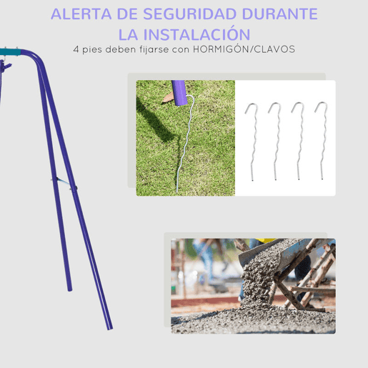 Outsunny Conjunto de Baloiços de Jardim de Metal com Altura Ajustável Baloiços para Crianças acima de 3 Anos com Baloiço Duplo Baloiço para Pátio Exterior 280x140x178 cm Azul e Roxo