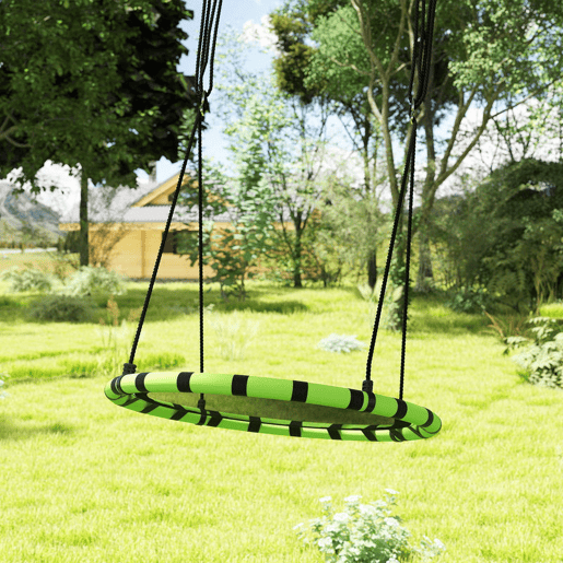 AIYAPLAY Baloiço para Crianças Redondo Baloiço de Jardim Infantil Ajustável Baloiço de Exterior para Crianças Impermeável Carga 150kg Ø100x180 cm Preto e Verde