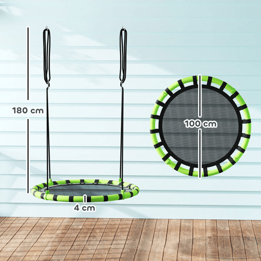 AIYAPLAY Baloiço para Crianças Redondo Baloiço de Jardim Infantil Ajustável Baloiço de Exterior para Crianças Impermeável Carga 150kg Ø100x180 cm Preto e Verde