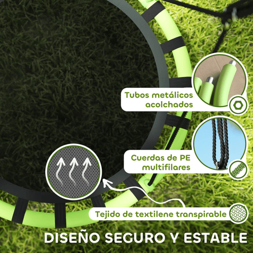 AIYAPLAY Baloiço para Crianças Redondo Baloiço de Jardim Infantil Ajustável Baloiço de Exterior para Crianças Impermeável Carga 150kg Ø100x180 cm Preto e Verde