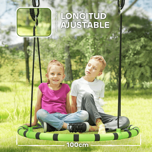AIYAPLAY Baloiço para Crianças Redondo Baloiço de Jardim Infantil Ajustável Baloiço de Exterior para Crianças Impermeável Carga 150kg Ø100x180 cm Preto e Verde