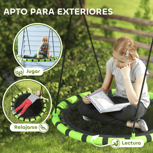 AIYAPLAY Baloiço para Crianças Redondo Baloiço de Jardim Infantil Ajustável Baloiço de Exterior para Crianças Impermeável Carga 150kg Ø100x180 cm Preto e Verde