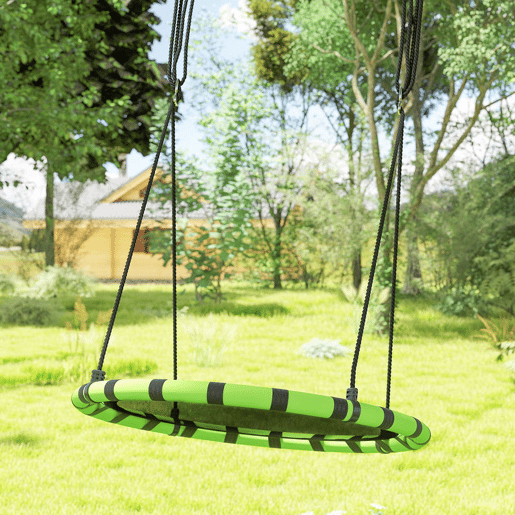 AIYAPLAY Baloiço para Crianças Redondo Baloiço de Jardim Infantil Ajustável Baloiço de Exterior para Crianças Impermeável Carga 150kg Ø100x180 cm Preto e Verde