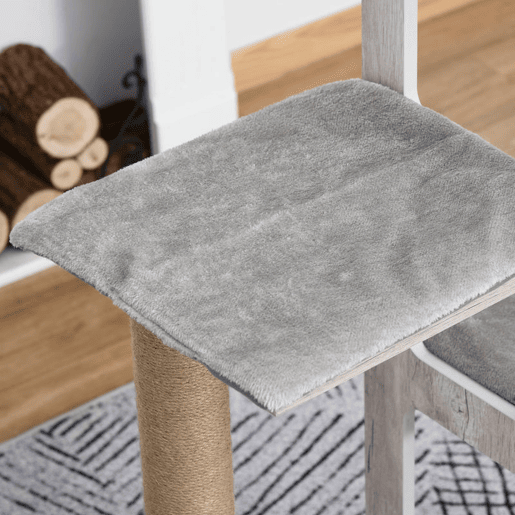PawHut Conjunto para Gatos Inclui 1 Arranhador para Gatos 114 cm com Múltiplas Plataformas e 1 Caixa de Areia Coberta com Pá e Escova Cinza