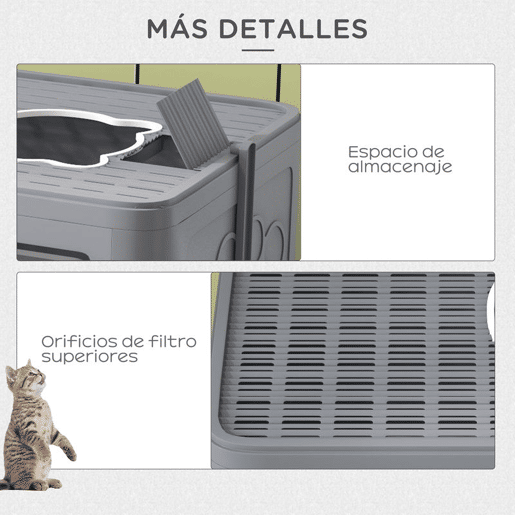 PawHut Conjunto para Gatos Inclui 1 Arranhador para Gatos 114 cm com Múltiplas Plataformas e 1 Caixa de Areia Coberta com Pá e Escova Cinza