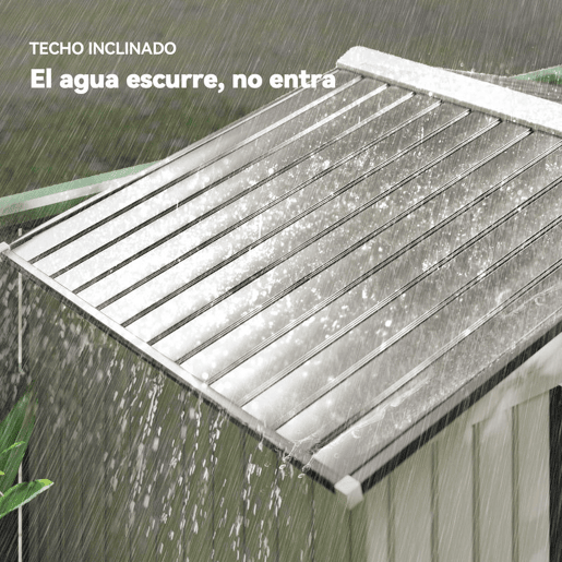 Outsunny Abrigo de Jardim 213x130x185cm Abrigo de Jardim Metálico de Exterior para Armazenamento de Ferramentas com 2 Portas Deslizantes e 4 Janelas para Terraço Branco e Cinza