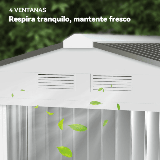 Outsunny Abrigo de Jardim 213x130x185cm Abrigo de Jardim Metálico de Exterior para Armazenamento de Ferramentas com 2 Portas Deslizantes e 4 Janelas para Terraço Branco e Cinza