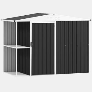 Outsunny Abrigo de Jardim 2,7m² 245x117x180 cm Abrigo de Exterior com Prateleira de 2 Níveis 4 Ventilações e Porta com Fechadura Abrigo para Terraço Pátio Cinzento Escuro