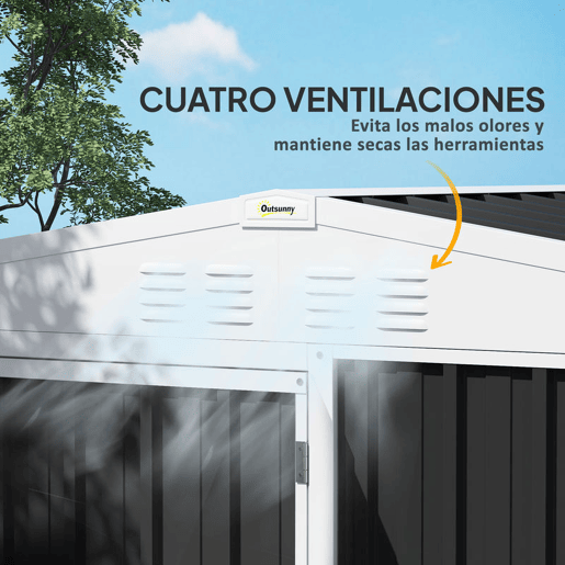 Outsunny Abrigo de Jardim 2,7m² 245x117x180 cm Abrigo de Exterior com Prateleira de 2 Níveis 4 Ventilações e Porta com Fechadura Abrigo para Terraço Pátio Cinzento Escuro