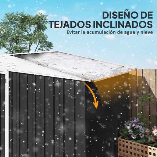 Outsunny Abrigo de Jardim 2,7m² 245x117x180 cm Abrigo de Exterior com Prateleira de 2 Níveis 4 Ventilações e Porta com Fechadura Abrigo para Terraço Pátio Cinzento Escuro