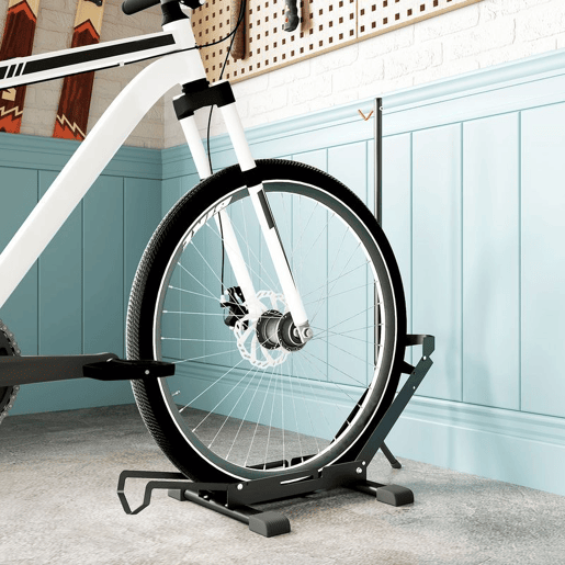 SPORTNOW Suporte de Chão para Bicicletas Vertical e Horizontal com Altura Ajustável para Rodas de 20-29 e 700c em Aço com Base Antiderrapante para Casa Garagem ou Oficina 75x41x71-81 cm Preto