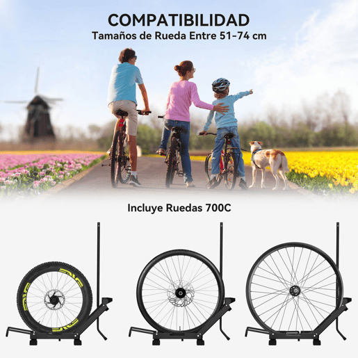 SPORTNOW Suporte de Chão para Bicicletas Vertical e Horizontal com Altura Ajustável para Rodas de 20-29 e 700c em Aço com Base Antiderrapante para Casa Garagem ou Oficina 75x41x71-81 cm Preto