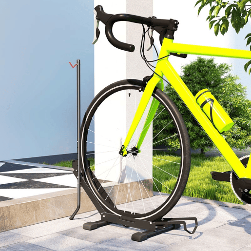SPORTNOW Suporte de Chão para Bicicletas Vertical e Horizontal com Altura Ajustável para Rodas de 20-29 e 700c em Aço com Base Antiderrapante para Casa Garagem ou Oficina 75x41x71-81 cm Preto