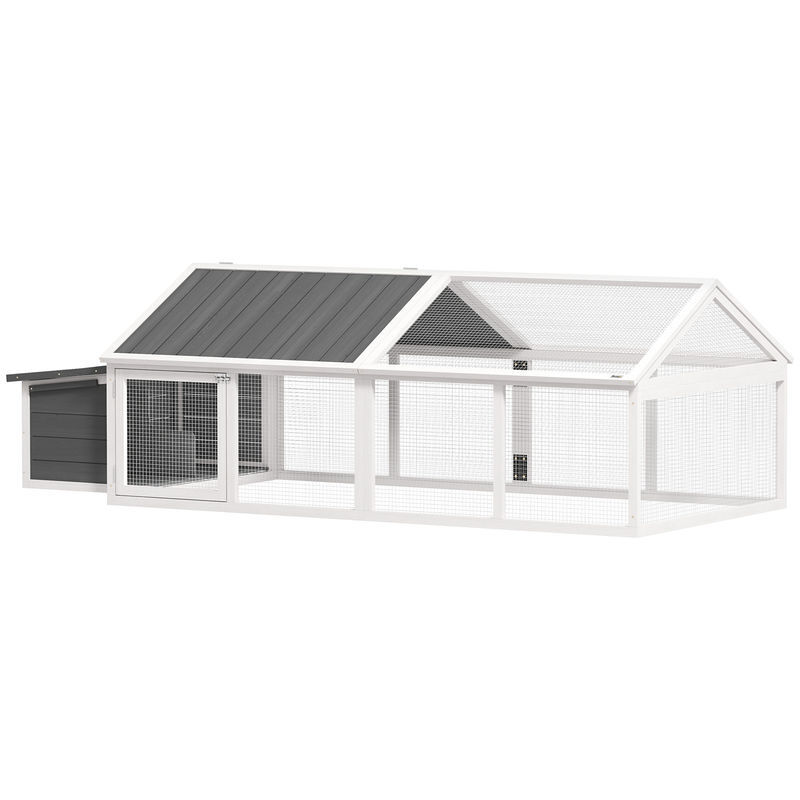 Pawhut gallinero para exterior 240x112,5x76 cm gallinero de madera con techo abatible corral puertas con cerradura y nido para gallinas conejos patos