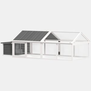 PawHut Galinheiro de Madeira Galinheiro de Exterior Espaçoso de 2 Andares para 4-8 Galinhas com Teto Abatível Cercado Portas com Fechadura e Caixa Ninho 240x112,5x76 cm branco e Cinza