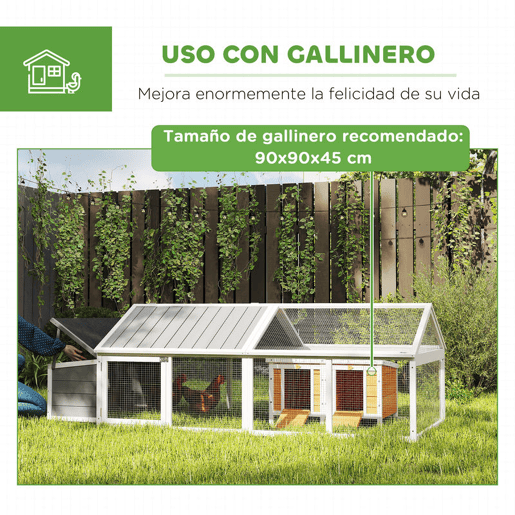 PawHut Galinheiro de Madeira Galinheiro de Exterior Espaçoso de 2 Andares para 4-8 Galinhas com Teto Abatível Cercado Portas com Fechadura e Caixa Ninho 240x112,5x76 cm branco e Cinza