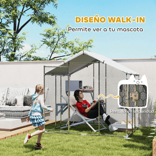 PawHut Gaiola para Gatos de Exterior Recinto para Gatos com Cobertura Impermeável 420D Plataformas para 5 Gatos Refúgio para Galinhas Coelhos 200x170x195 cm Prata