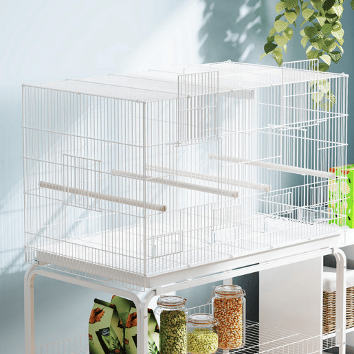 PawHut Gaiola para Pássaros com Divisória Gaiola com Rodas para Aves Papagaios Canários Gaiola para Aves com Comedouros Poleiros e Bandeja Removível, 94x57x128 cm Branco