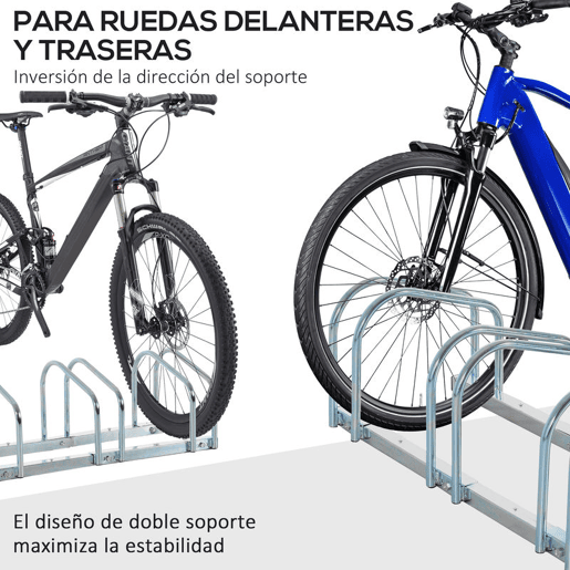 HOMCOM Estacionamento para 6 Bicicletas Suporte de Aço para Estacionar Bicicletas no Chão para Interior e Exterior 179x33x27 cm Prata
