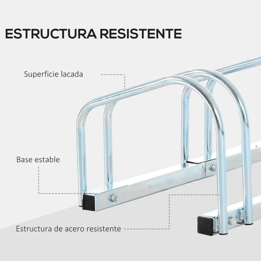 HOMCOM Estacionamento para 6 Bicicletas Suporte de Aço para Estacionar Bicicletas no Chão para Interior e Exterior 179x33x27 cm Prata