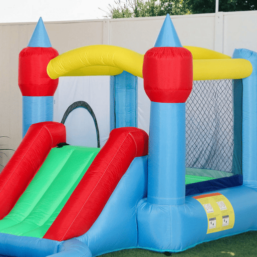 AIYAPLAY Castelo Insuflável com Insuflador 4 em 1 Castelo Insuflável para Crianças com Escorrega Piscina de Bolas Cesto e Saco de Transporte para Exterior e Interior 415x205x190 cm Multicor