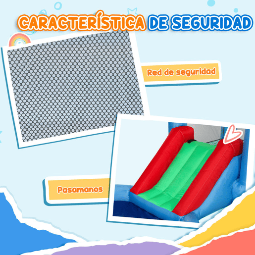 AIYAPLAY Castelo Insuflável com Insuflador 4 em 1 Castelo Insuflável para Crianças com Escorrega Piscina de Bolas Cesto e Saco de Transporte para Exterior e Interior 415x205x190 cm Multicor