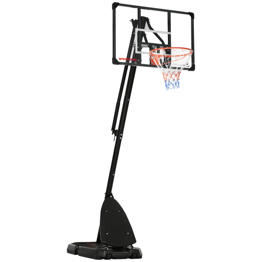 SPORTNOW Cesta de Basquetebol para Exterior Altura Ajustável 236-293 cm com Painel de PC Aro de Basquetebol com Rodas Base Recarregável para Adolescentes e Adultos Preto