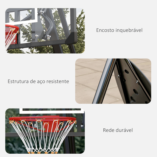 SPORTNOW Cesta de Basquetebol para Exterior Altura Ajustável 236-293 cm com Painel de PC Aro de Basquetebol com Rodas Base Recarregável para Adolescentes e Adultos Preto