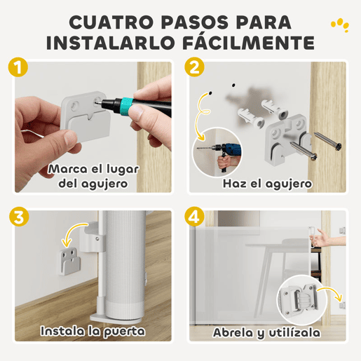 PawHut Barreira para Cães Retráctil 0-140 cm Porta para Cães Pequenos Extensível Barreira de Segurança para Animais de Estimação com Botão de Fecho para Escadas Portas e Corredores 146x9x86,5 cm Cinza
