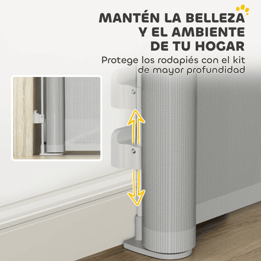 PawHut Barreira para Cães Retráctil 0-140 cm Porta para Cães Pequenos Extensível Barreira de Segurança para Animais de Estimação com Botão de Fecho para Escadas Portas e Corredores 146x9x86,5 cm Cinza