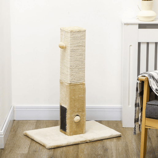 PawHut Poste Arranhador para Gatos 79 cm Arranhador para Gatos com Bola Suspensa e Poste de Juta 59,5x39x79 cm Creme e Bege