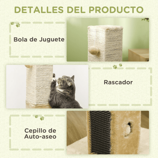 PawHut Poste Arranhador para Gatos 79 cm Arranhador para Gatos com Bola Suspensa e Poste de Juta 59,5x39x79 cm Creme e Bege