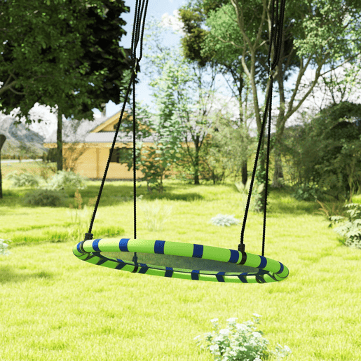 AIYAPLAY Baloiço para Crianças Redondo Baloiço de Jardim Infantil Ajustável Baloiço de Exterior para Crianças Impermeável Carga 150kg Ø100x180 cm Preto e Azul