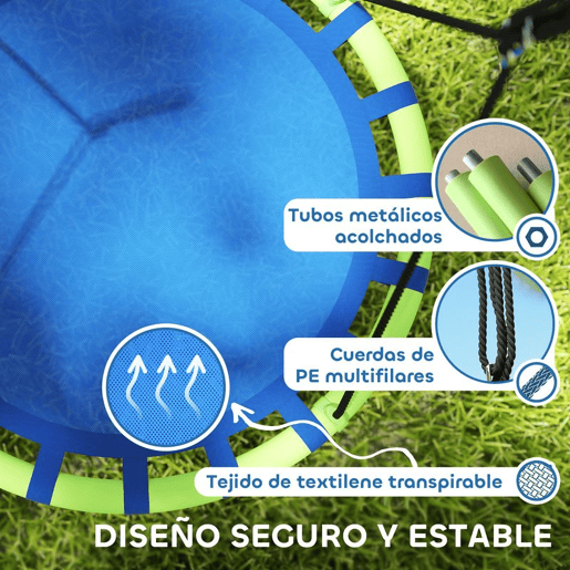 AIYAPLAY Baloiço para Crianças Redondo Baloiço de Jardim Infantil Ajustável Baloiço de Exterior para Crianças Impermeável Carga 150kg Ø100x180 cm Preto e Azul