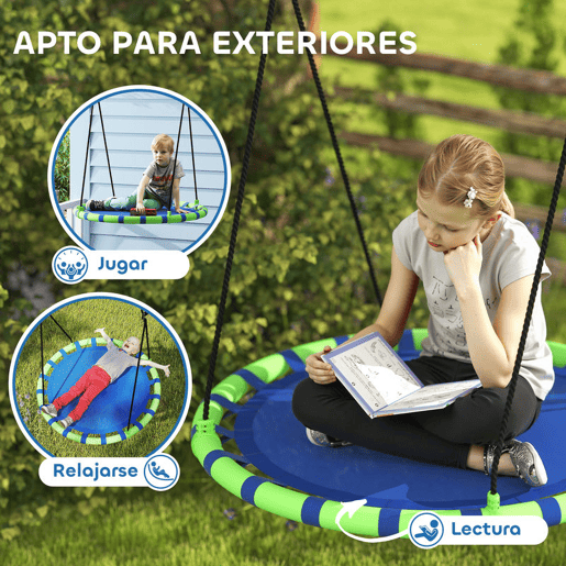 AIYAPLAY Baloiço para Crianças Redondo Baloiço de Jardim Infantil Ajustável Baloiço de Exterior para Crianças Impermeável Carga 150kg Ø100x180 cm Preto e Azul