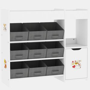 AIYAPLAY Estante para Brinquedos Infantil Organizador Montessori com 9 Cestos Removíveis, Compartimentos e Autocolantes para Creche ou Sala de Brincadeiras, 92x30x80 cm, Branco