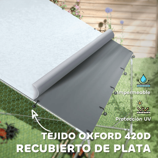 PawHut Galinheiro para Exterior 18 m² 3x6x1,95 m para 18-24 Galinhas Galinheiro em Aço Galvanizado com Poleiro, Comedouro Suspenso Tipo Espeto, Fecho, Cobertura Anti-UV Impermeável para Coelhos, Prata