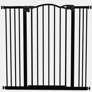 PawHut Barreira de Segurança Extensível para Cães 74-100 cm, com 2 Extensões 714 cm para Portas e Escadas, Montagem por Pressão e Duplo Fecho, Preto