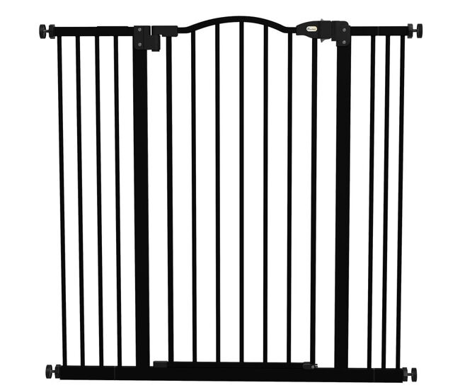 Pawhut barrera de seguridad para perros extensible 74-100 cm, para puertas y escaleras, barrera para perros medianos con 2 extensiones 7/14 cm, montaje a presión y doble bloqueo, negro