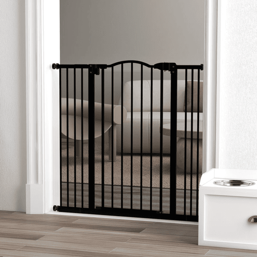 PawHut Barreira de Segurança Extensível para Cães 74-100 cm, com 2 Extensões 714 cm para Portas e Escadas, Montagem por Pressão e Duplo Fecho, Preto
