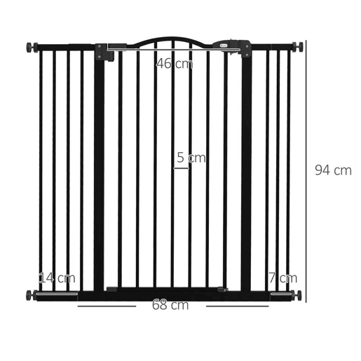 PawHut Barreira de Segurança Extensível para Cães 74-100 cm, com 2 Extensões 714 cm para Portas e Escadas, Montagem por Pressão e Duplo Fecho, Preto