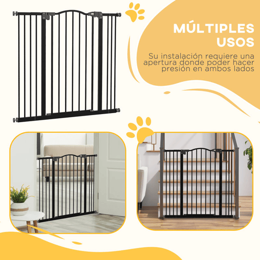 PawHut Barreira de Segurança Extensível para Cães 74-100 cm, com 2 Extensões 714 cm para Portas e Escadas, Montagem por Pressão e Duplo Fecho, Preto