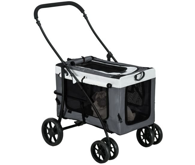 Pawhut carrito para perros 4 en 1, cochecito para perros plegable, transportín para mascotas con vagón desmontable, cojín, carga 10 kg, para pequeños,