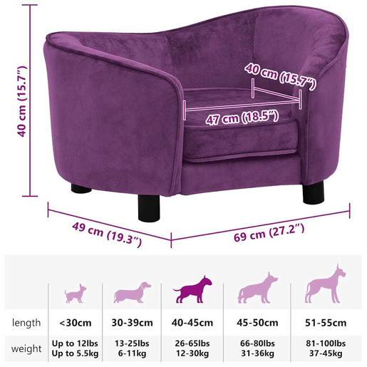 vidaXL Sofá para cães 69x49x40 cm pelúcia bordô vidaXL Sofá para cães 69x49x40 cm pelúcia bordô