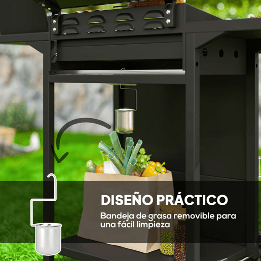 Outsunny Barbecue a Gás com 3+1 Queimadores 8,5 kW Barbecue Portátil com Termómetro Mesa Lateral Grelha Recolhedor de Gordura 2 Rodas para Jardim Exterior Campismo 123x57x98 cm Preto
