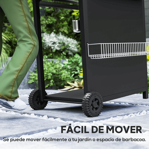 Outsunny Barbecue a Gás com 3+1 Queimadores 8,5 kW Barbecue Portátil com Termómetro Mesa Lateral Grelha Recolhedor de Gordura 2 Rodas para Jardim Exterior Campismo 123x57x98 cm Preto