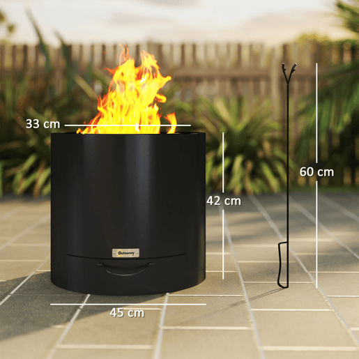 Outsunny Braseiro Exterior Redondo Ø45x42 cm de Aço Braseiro de Jardim com Bandeja para Cinzas e Atizador Protetor de Faíscas para Parque de Campismo Pátio Preto
