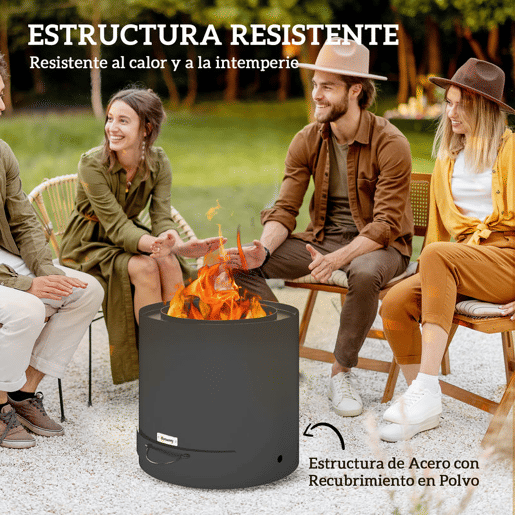 Outsunny Braseiro Exterior Redondo Ø45x42 cm de Aço Braseiro de Jardim com Bandeja para Cinzas e Atizador Protetor de Faíscas para Parque de Campismo Pátio Preto