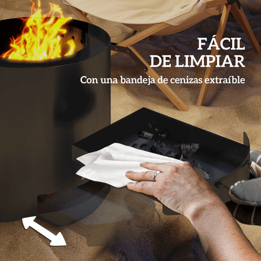 Outsunny Braseiro Exterior Redondo Ø45x42 cm de Aço Braseiro de Jardim com Bandeja para Cinzas e Atizador Protetor de Faíscas para Parque de Campismo Pátio Preto